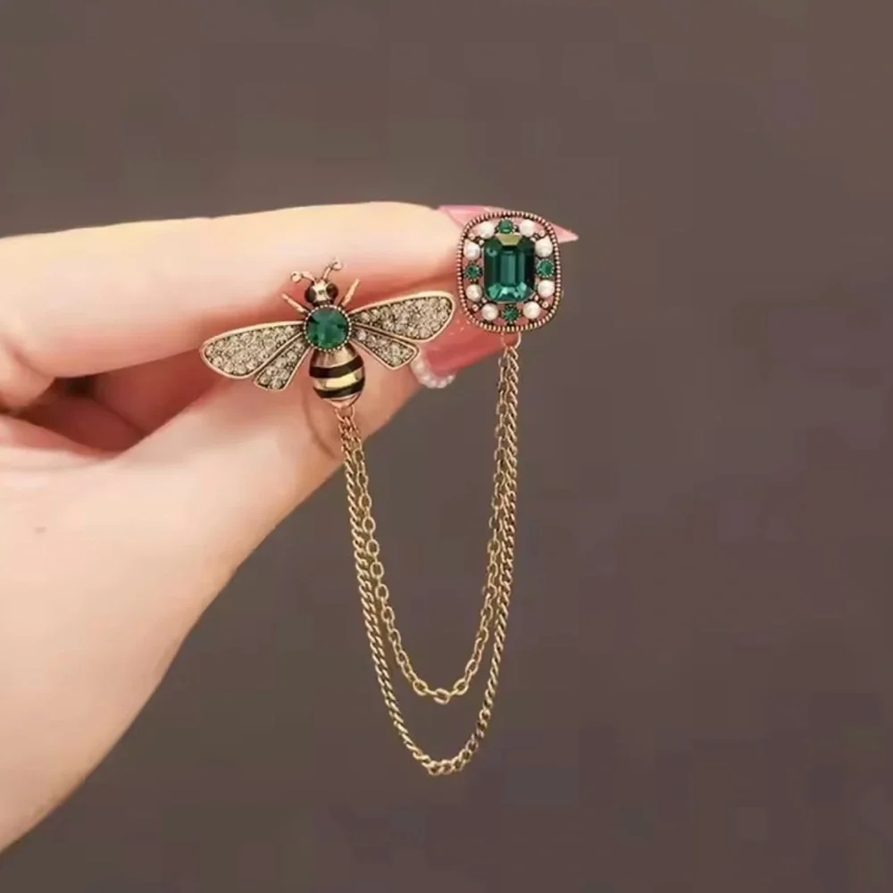 Elegant Gold and Green Bee Brooch